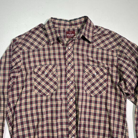 Vintage 80's WRANGLER Plaid Pearl Snap Button Shirt / Sz XL Western Retro READ - Picture 3 of 11